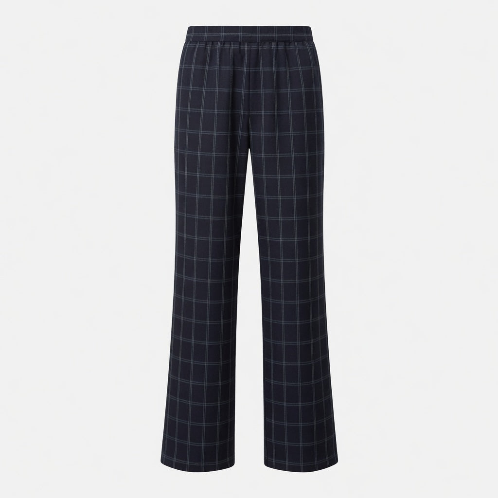Men's Plaid Wide Leg Dress Pants, Elastic Waist Relaxed Fit Casual Straight Trousers
