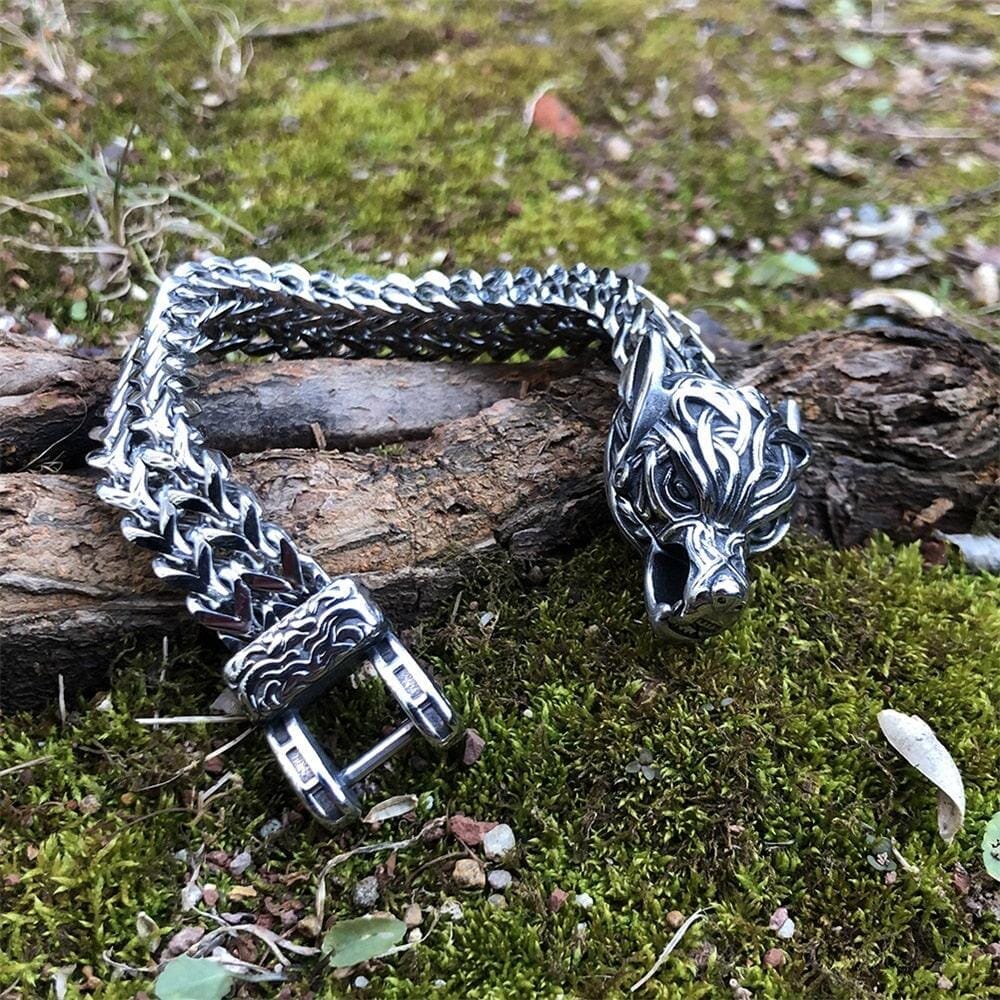 Ancestral Wolf Bracelet in Stainless Steel