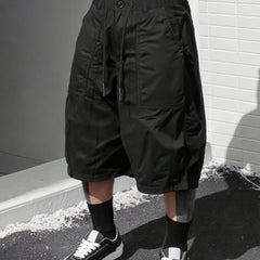 2XL-9XL Plus Size Men Casual Work Shorts, Soft Breathable Drawstring Waist Baggy Mid Length Cargo Shorts
